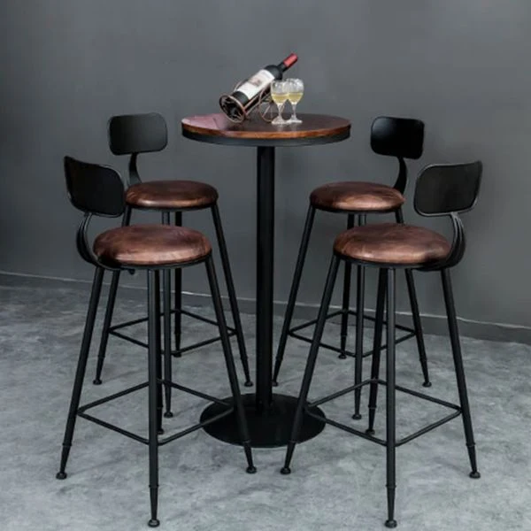 Set tavolo da bar industriale 1/3/5 pezzi Tavolo da bancone rotondo legno di pino con sgabelli alti Clearhalo