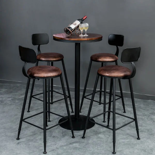 Set tavolo da bar industriale 1/3/5 pezzi Tavolo da bancone rotondo legno di pino con sgabelli alti Clearhalo