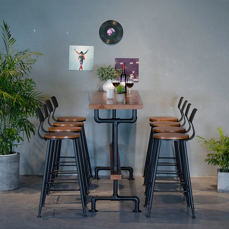 Set tavolo da bar industriale Set bancone da 1/9 pezzi con base nera Clearhalo