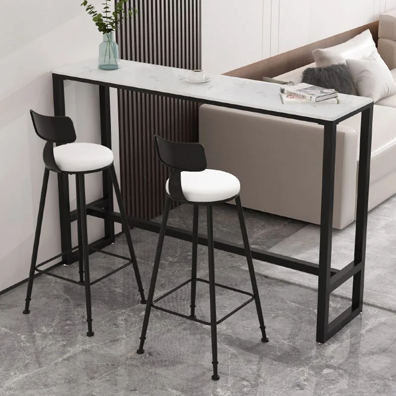 Set tavolo da bar rettangolare stile moderno da 3/5 pezzi finto marmo per soggiorno Clearhalo