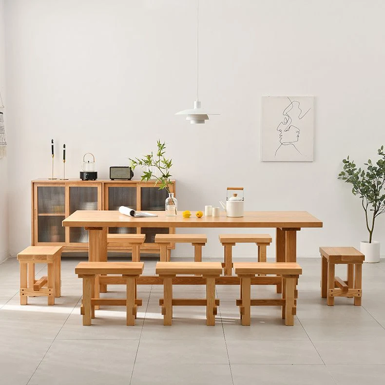 Set tavolo e panca moderni rettangolari Set da pranzo legno massello da 1/2/3/5/9 pezzi Clearhalo
