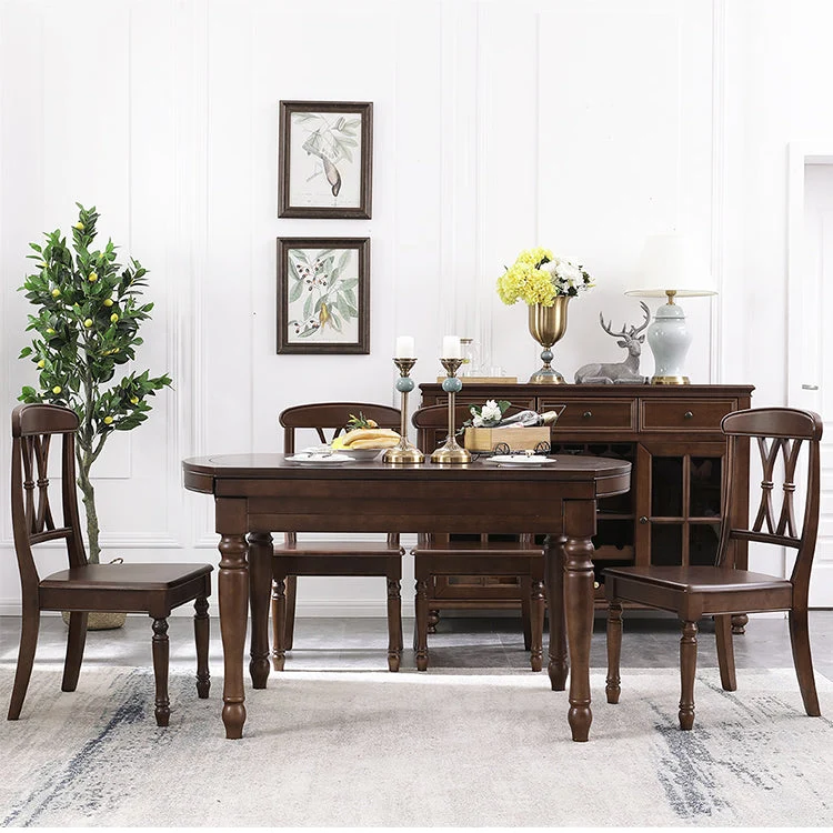 Set tavolo da pranzo allungabile legno massello Set da pranzo da 5/7 pezzi per cucina Clearhalo