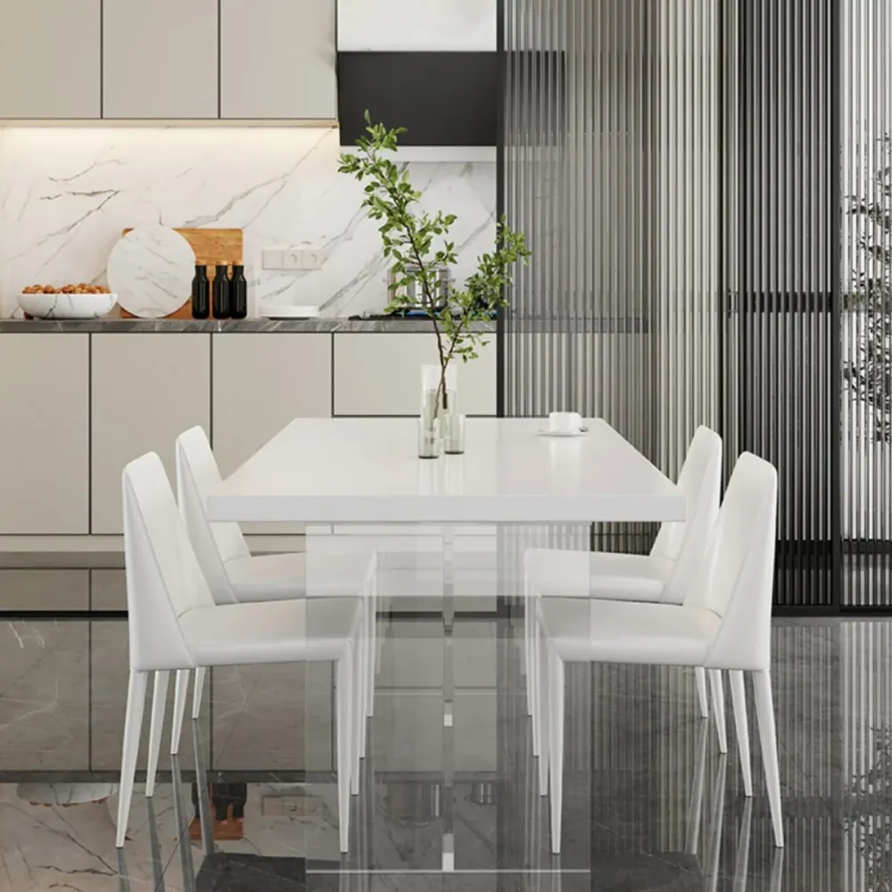 Set tavolo da pranzo bianco 1/3/4/5 pezzi Tavolo da pranzo moderno con sedie Clearhalo