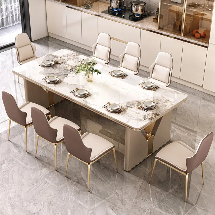 Set tavolo da pranzo bianco lucido Set dinette pietra da 1/4/5/7 pezzi per cucina Clearhalo