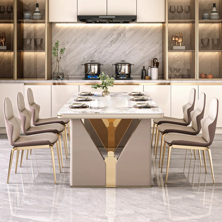 Set tavolo da pranzo bianco lucido Set dinette pietra da 1/4/5/7 pezzi per cucina Clearhalo