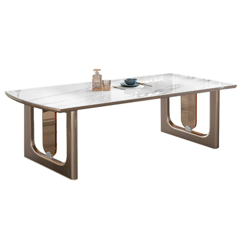 Set tavolo da pranzo con piano pietra bianca lucida per la casa Set da pranzo moderno da 1/2/5/7 pezzi Clearhalo