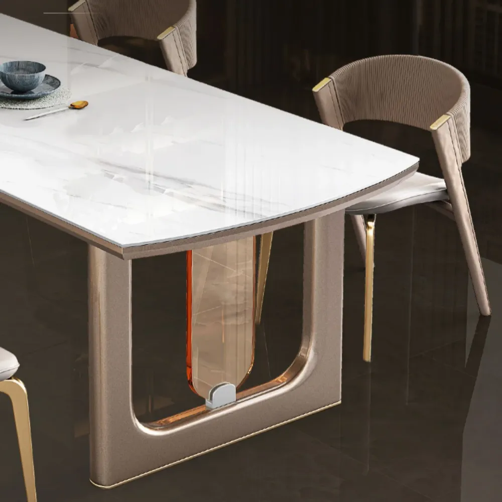 Set tavolo da pranzo con piano pietra bianca lucida per la casa Set da pranzo moderno da 1/2/5/7 pezzi Clearhalo