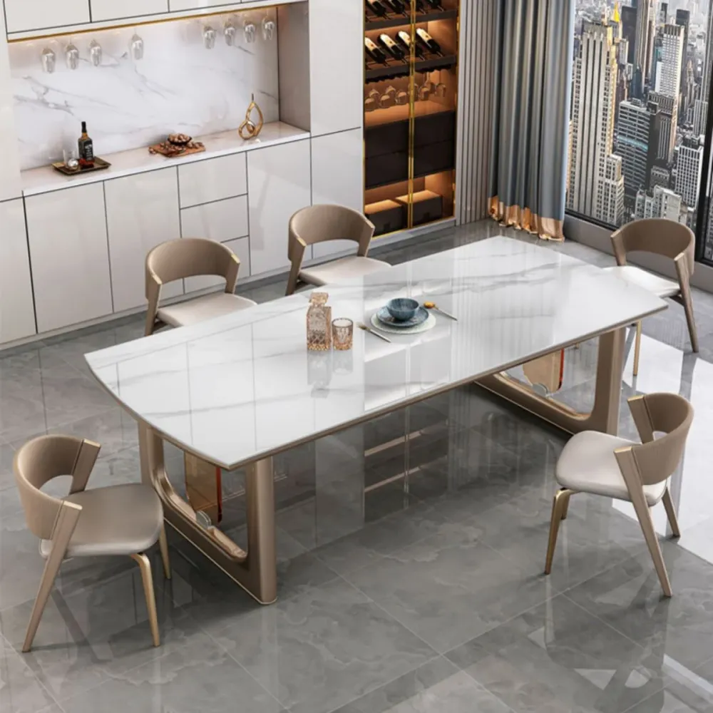 Set tavolo da pranzo con piano pietra bianca lucida per la casa Set da pranzo moderno da 1/2/5/7 pezzi Clearhalo