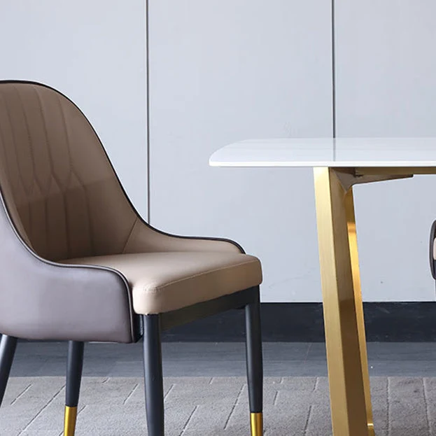 Set tavolo da pranzo contemporaneo pietra sinterizzata da 1/4/5/7 pezzi con base dorata Clearhalo