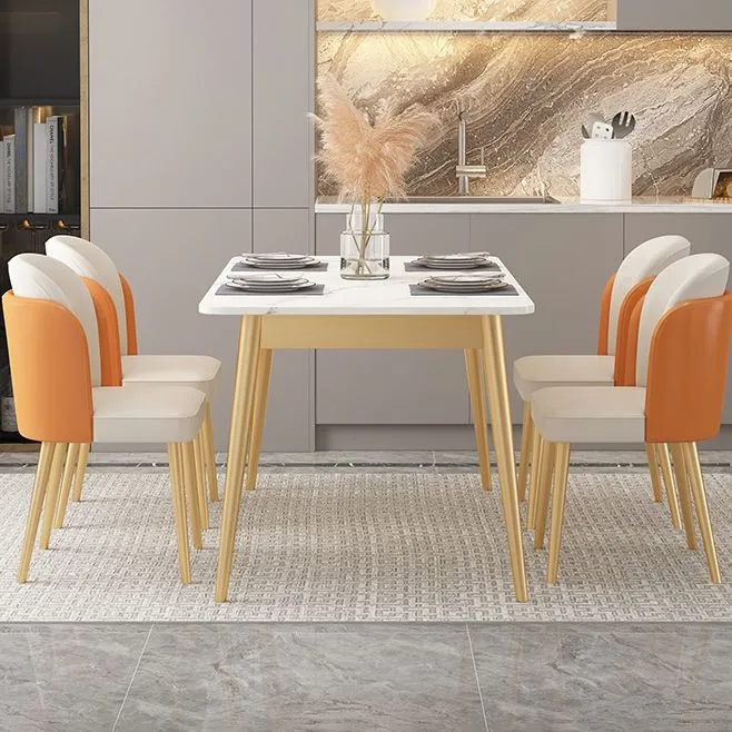 Set tavolo da pranzo ferro Glam Set dinette rettangolare da 1/2/5/7 pezzi con pietra sinterizzata bianca Clearhalo