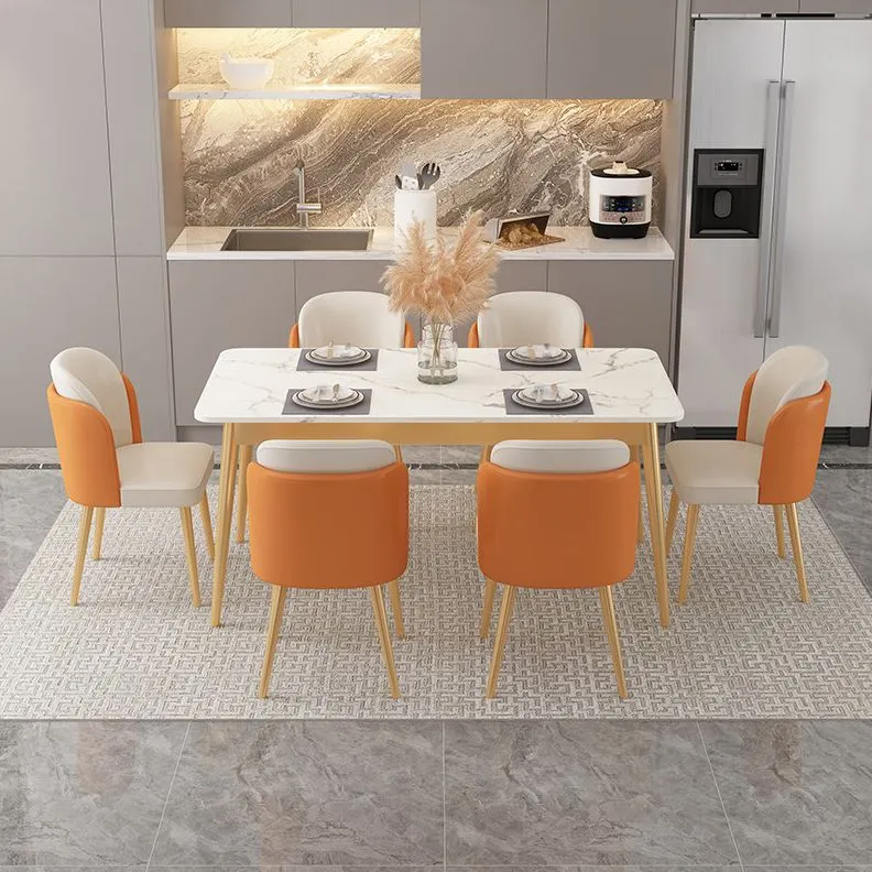 Set tavolo da pranzo ferro Glam Set dinette rettangolare da 1/2/5/7 pezzi con pietra sinterizzata bianca Clearhalo