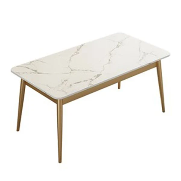Set tavolo da pranzo ferro Glam Set dinette rettangolare da 1/2/5/7 pezzi con pietra sinterizzata bianca Clearhalo