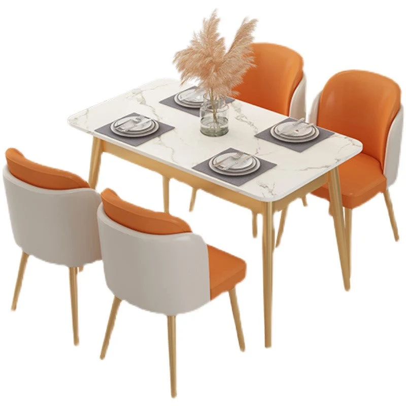 Set tavolo da pranzo ferro Glam Set dinette rettangolare da 1/2/5/7 pezzi con pietra sinterizzata bianca Clearhalo