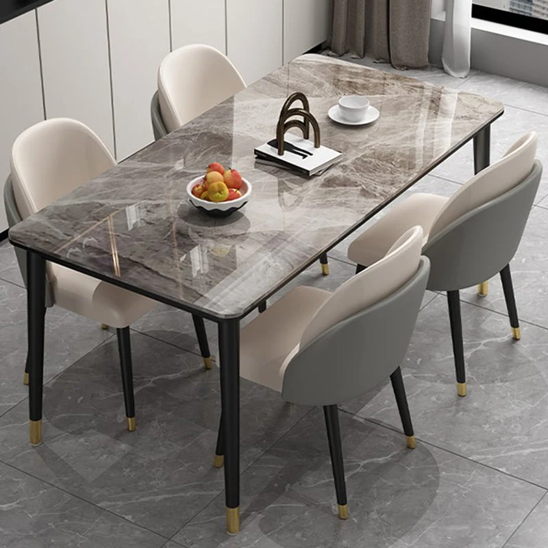 Set tavolo da pranzo Glam Iron Set dinette rettangolare da 1/2/5/7 pezzi con piano pietra sinterizzata Clearhalo