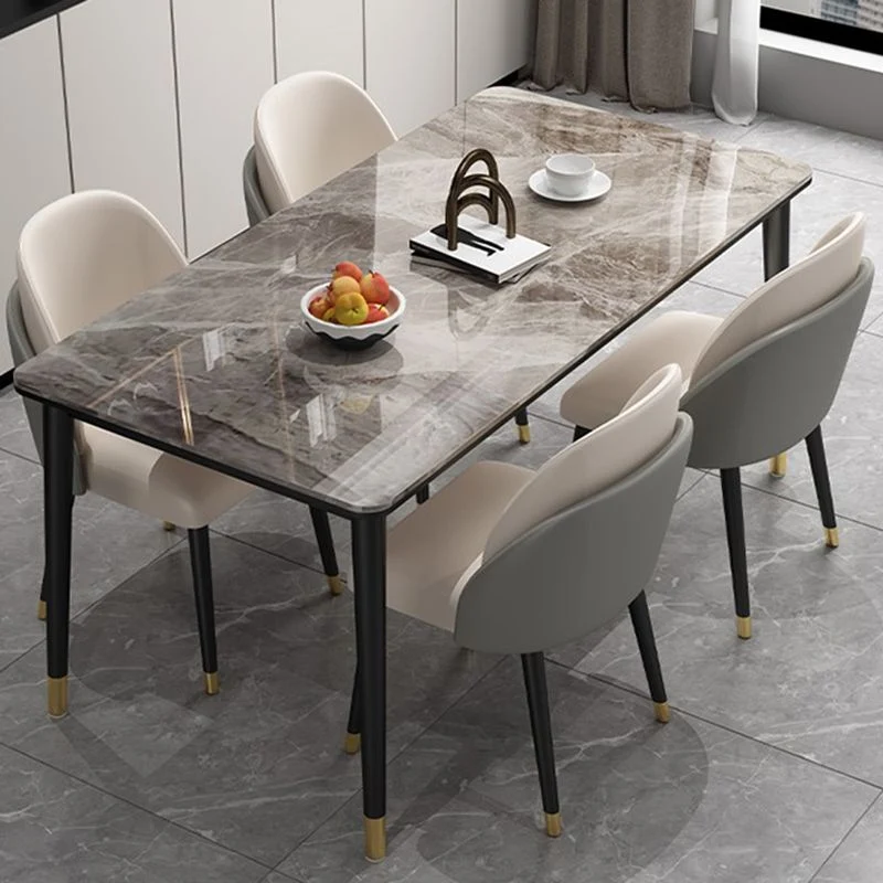Set tavolo da pranzo Glam Iron Set dinette rettangolare da 1/2/5/7 pezzi con piano pietra sinterizzata Clearhalo