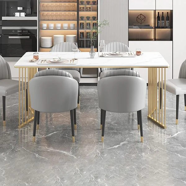 Set tavolo da pranzo Glam Iron Set dinette 1/2/5/7 pezzi con piano rettangolare pietra sinterizzata Clearhalo