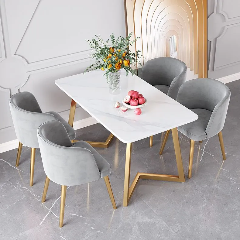 Set tavolo da pranzo Glam Iron Set dinette rettangolare da 1/2/5/6 pezzi con piano pietra sinterizzata Clearhalo