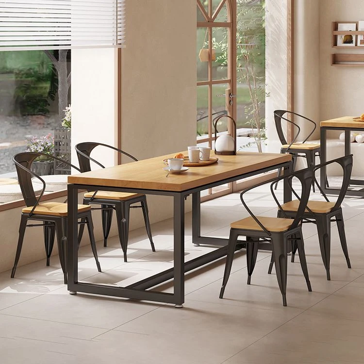 Set tavolo da pranzo industriale legno 1/2/5 pezzi con set di mobili da cucina con base metallo Clearhalo