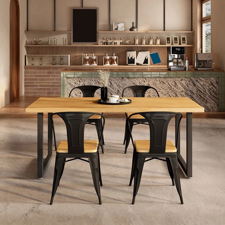 Set tavolo da pranzo industriale legno massello Set da pranzo da 1/5 pezzi per cucina Clearhalo