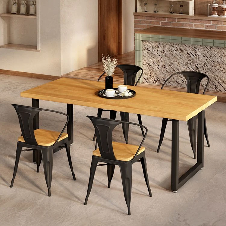 Set tavolo da pranzo industriale legno massello Set da pranzo da 1/5 pezzi per cucina Clearhalo