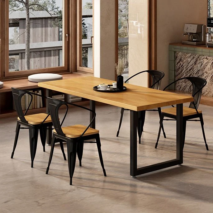 Set tavolo da pranzo industriale legno massello Set da pranzo da 1/5 pezzi per cucina Clearhalo
