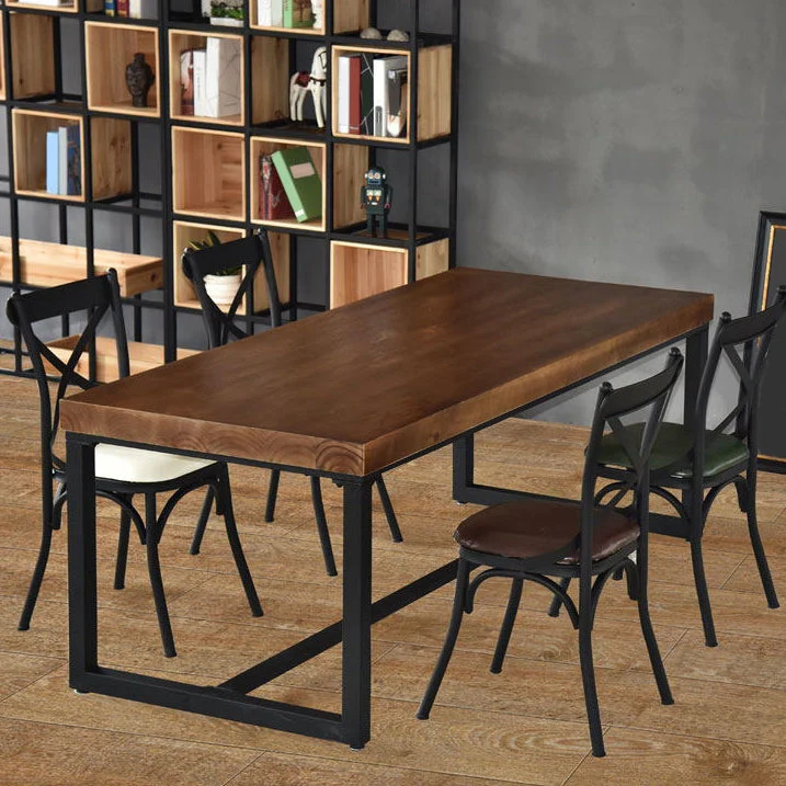 Set tavolo da pranzo legno massello marrone scuro Set dinette industriale da 1/2/5 pezzi per la casa Clearhalo
