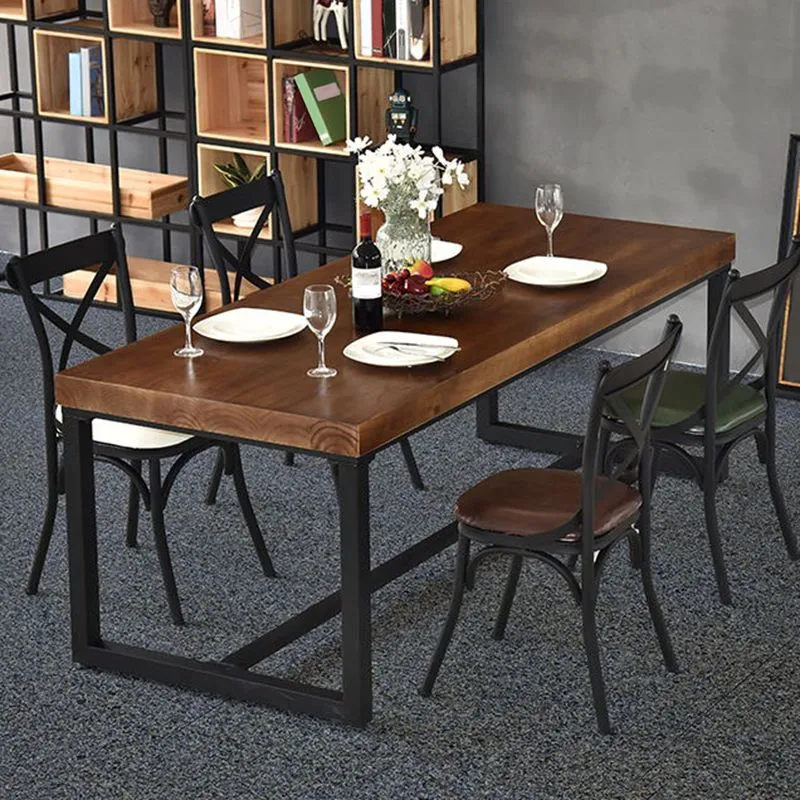 Set tavolo da pranzo legno massello marrone scuro Set dinette industriale da 1/2/5 pezzi per la casa Clearhalo