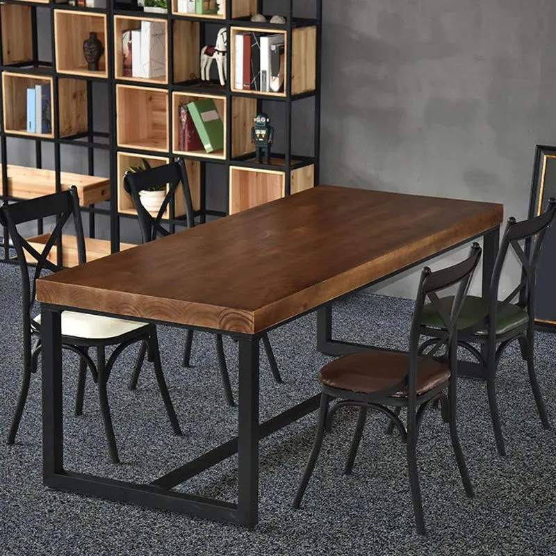 Set tavolo da pranzo legno massello marrone scuro Set dinette industriale da 1/2/5 pezzi per la casa Clearhalo