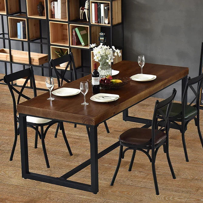 Set tavolo da pranzo legno massello marrone scuro Set dinette industriale da 1/2/5 pezzi per la casa Clearhalo