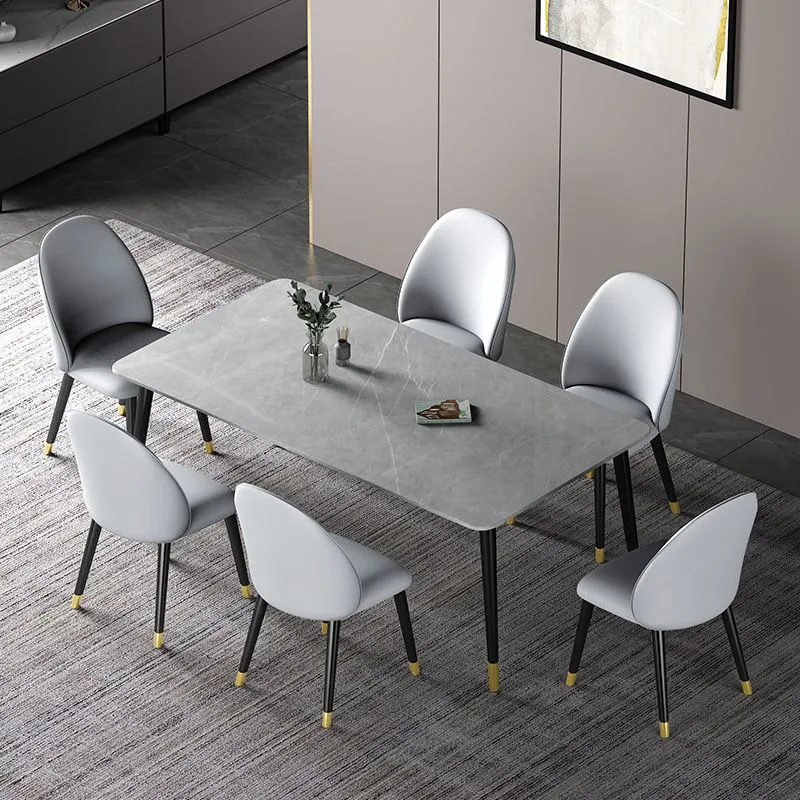 Set tavolo da pranzo moderno ferro Set dinette da 1/2/3/5/7 pezzi con piano pietra sinterizzata Clearhalo