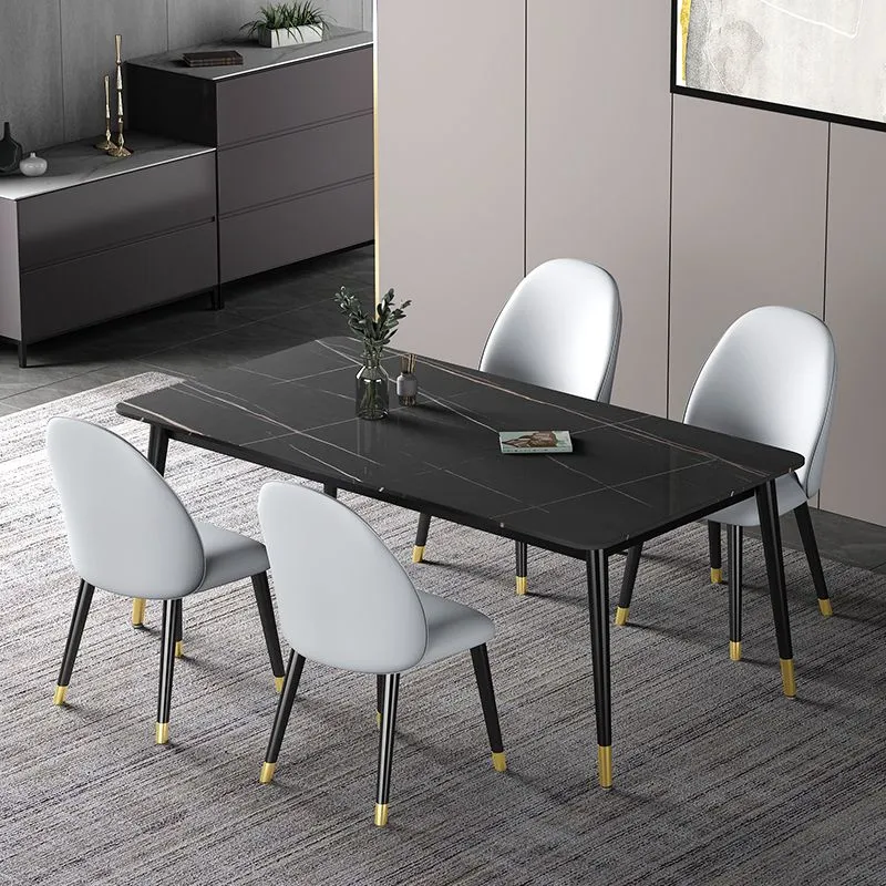 Set tavolo da pranzo moderno ferro Set dinette da 1/2/3/5/7 pezzi con piano pietra sinterizzata Clearhalo