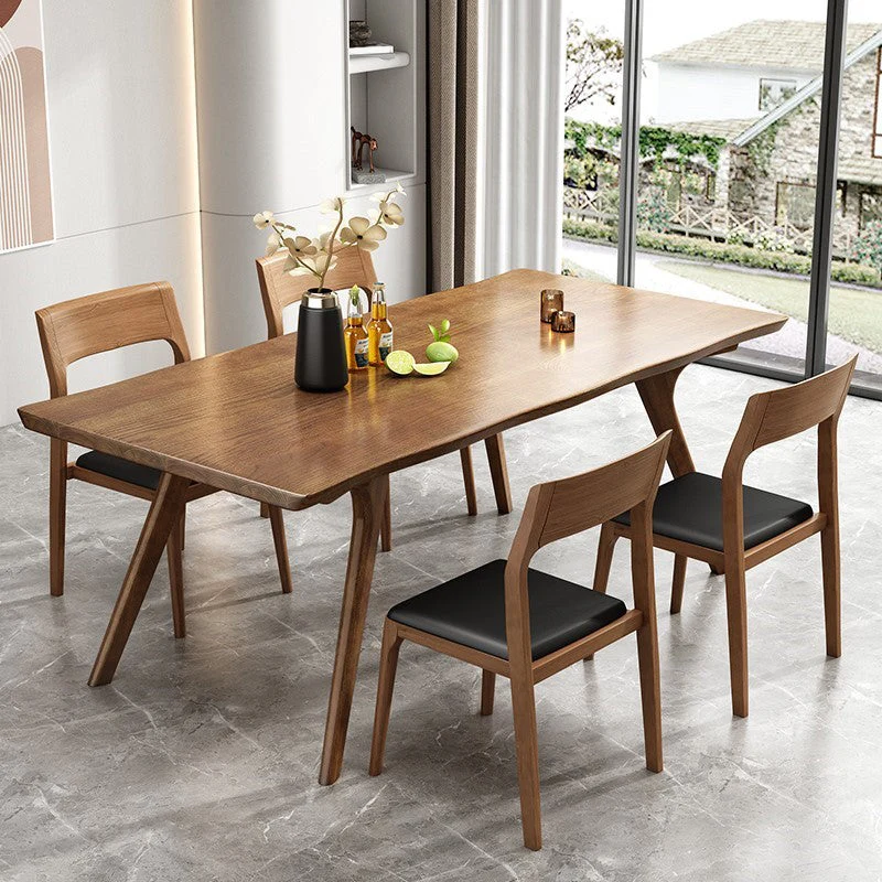 Set tavolo da pranzo moderno legno massello marrone Set dinette da 1/4/5/7 pezzi per la casa Clearhalo