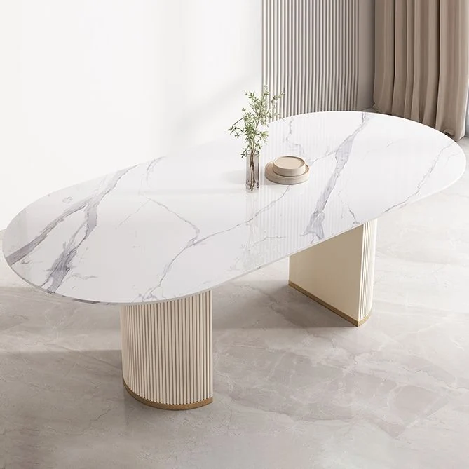 Set tavolo da pranzo moderno pelletteria Set dinette da 1/4/5/7 pezzi con pietra sinterizzata bianca Clearhalo