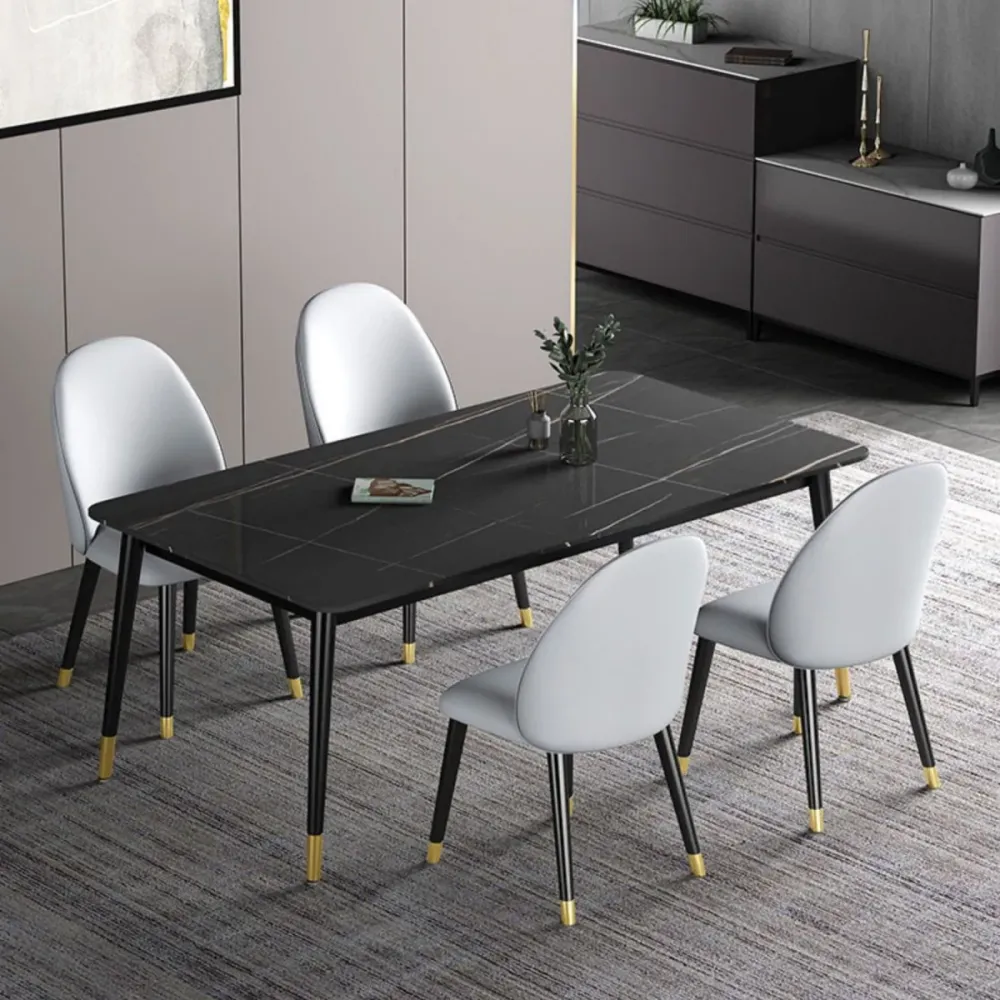 Set tavolo da pranzo moderno rettangolare Set dinette da 1/2/3/5/7 pezzi con piano pietra sinterizzata Clearhalo