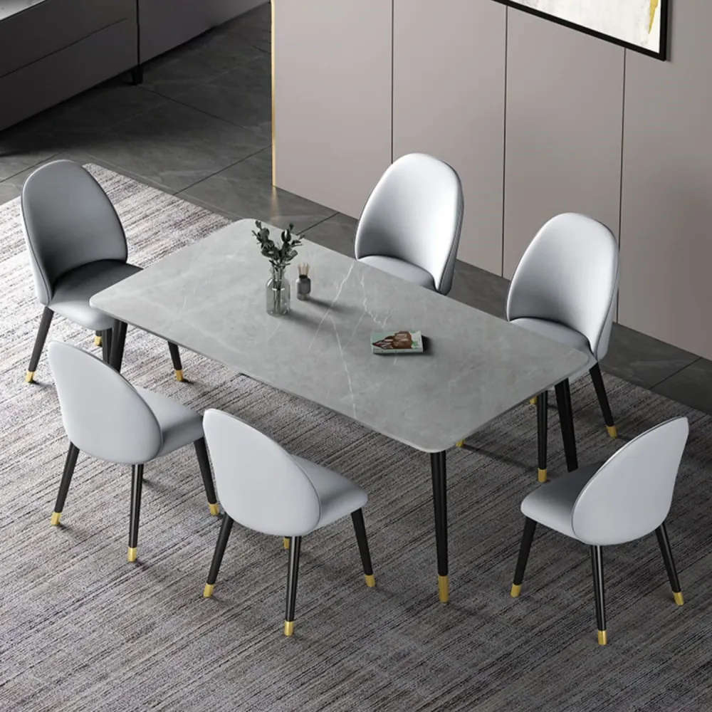 Set tavolo da pranzo moderno rettangolare Set dinette da 1/2/3/5/7 pezzi con piano pietra sinterizzata Clearhalo