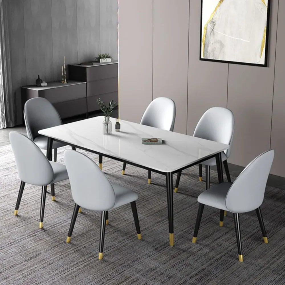 Set tavolo da pranzo moderno rettangolare Set dinette da 1/2/3/5/7 pezzi con piano pietra sinterizzata Clearhalo
