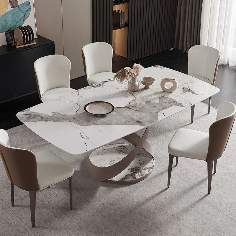 Set tavolo da pranzo moderno rettangolare Set dinette da 1/4/5/6/7 pezzi con piano pietra sinterizzata Clearhalo