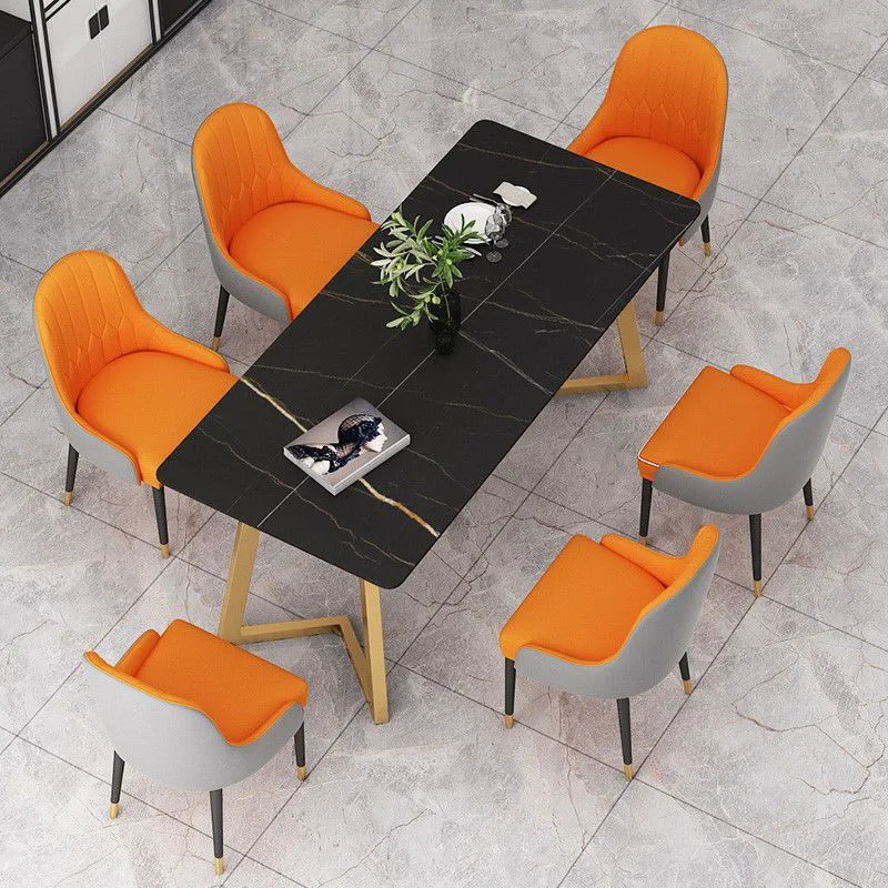 Set tavolo da pranzo moderno rettangolare Set dinette da 1/4/7 pezzi con piano pietra sinterizzata Clearhalo