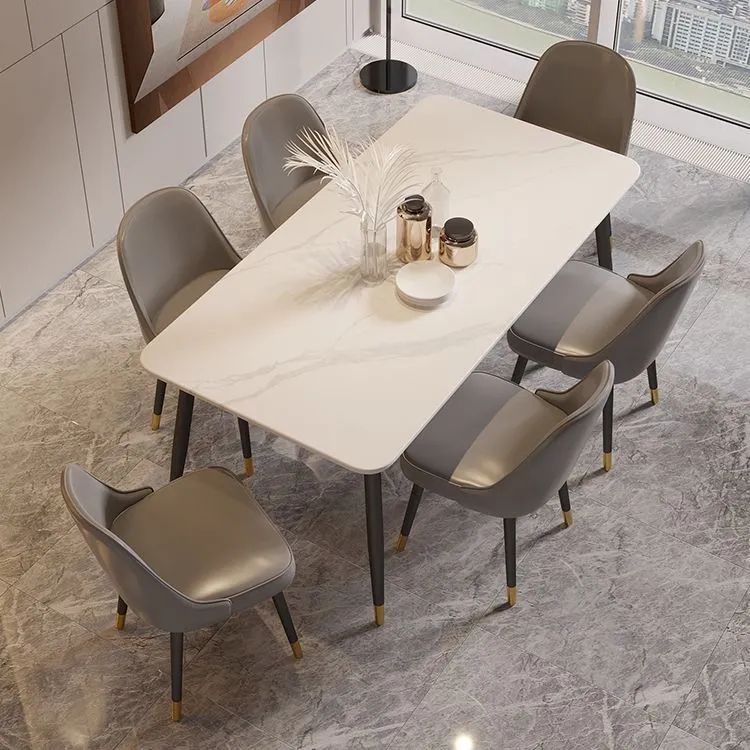 Set tavolo da pranzo moderno rettangolare Set dinette con piano pietra da 1/2/5/7 pezzi Clearhalo