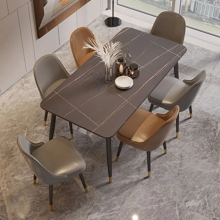 Set tavolo da pranzo moderno rettangolare Set dinette con piano pietra da 1/2/5/7 pezzi Clearhalo