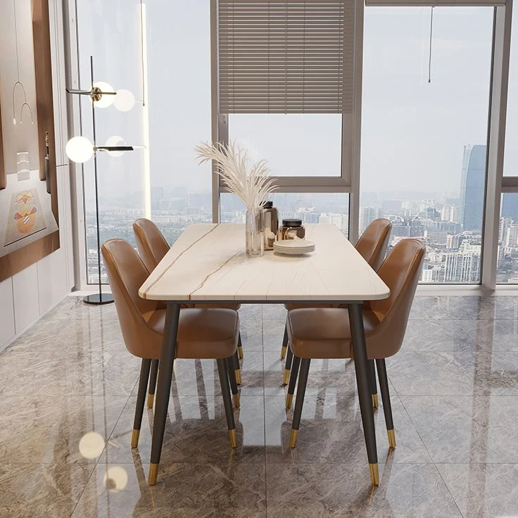 Set tavolo da pranzo moderno rettangolare Set dinette con piano pietra da 1/2/5/7 pezzi Clearhalo