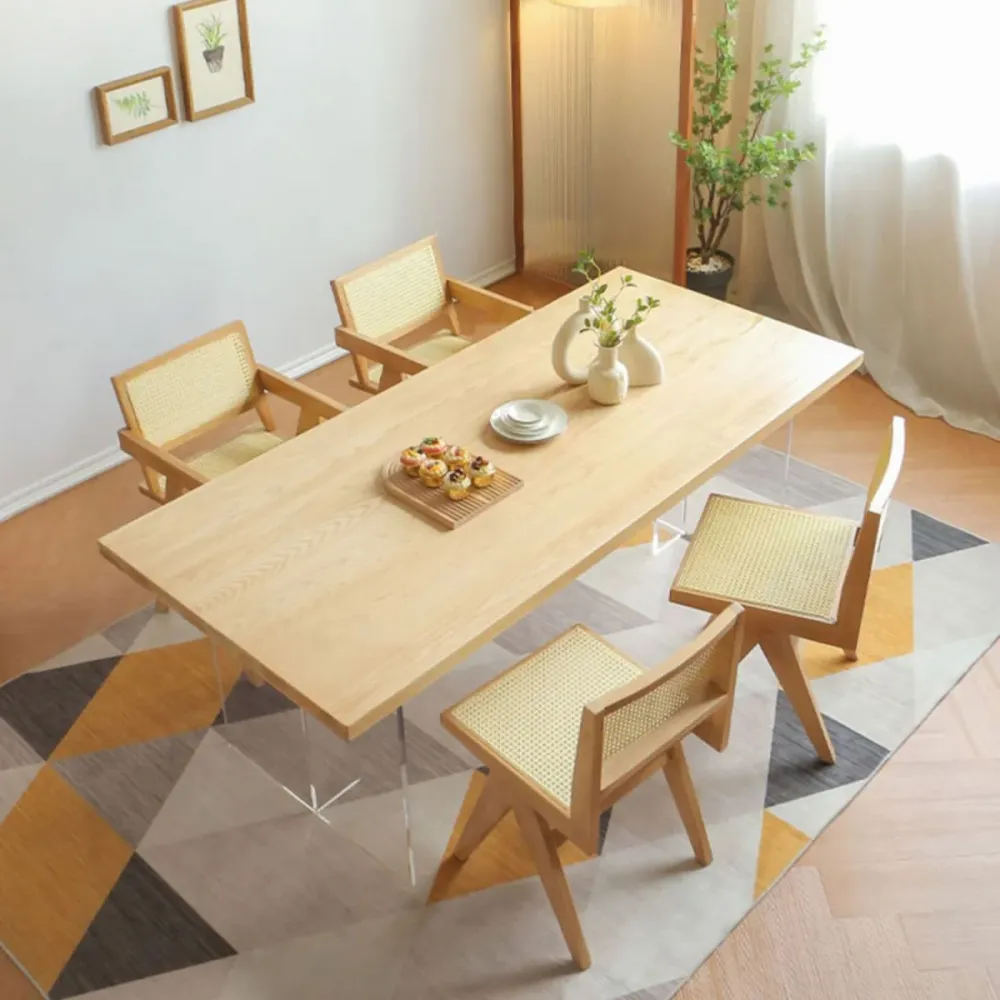 Set tavolo da pranzo moderno rettangolare Set da pranzo legno massello da 1/3/5 pezzi Clearhalo