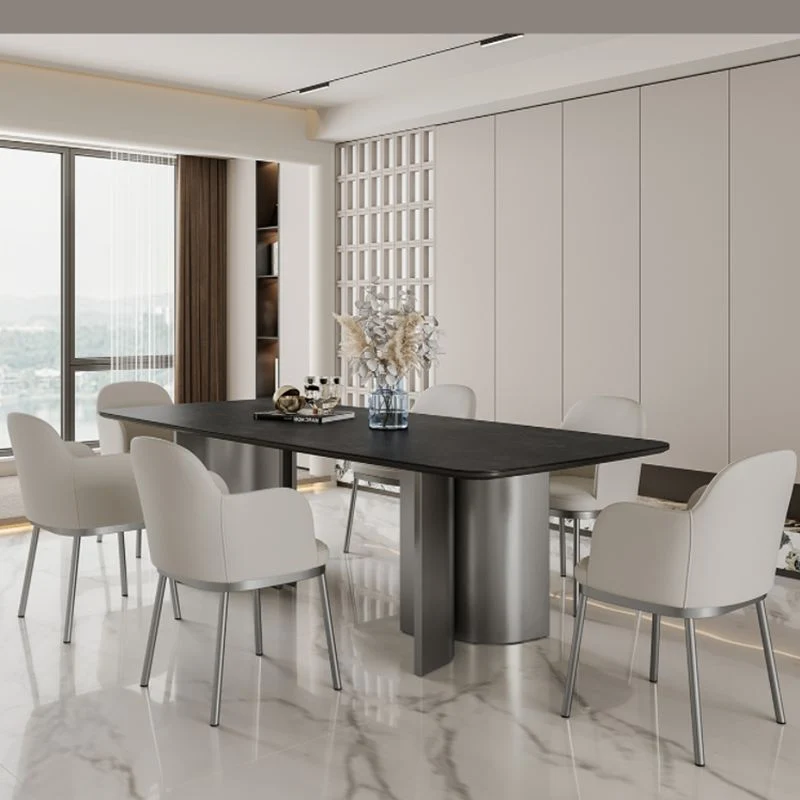 Set tavolo da pranzo nero glamour Set dinette da 1/4/5/7 pezzi con sedie pelle Clearhalo