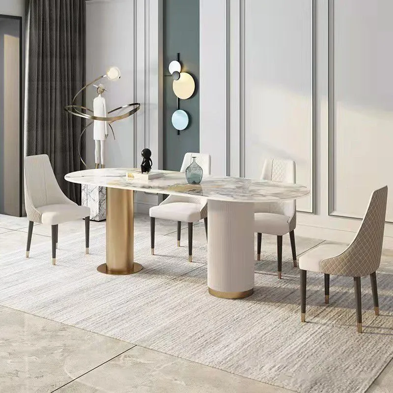Set tavolo da pranzo ovale pietra sinterizzata Nordic Glam Set da pranzo da 1/4/5/7 pezzi Clearhalo