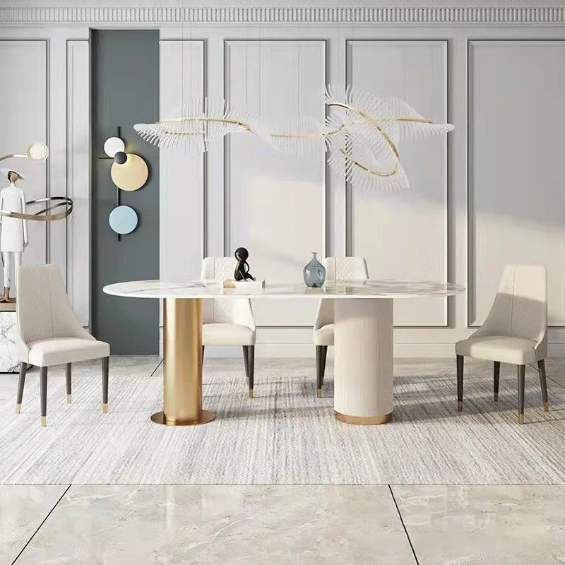 Set tavolo da pranzo ovale pietra sinterizzata Nordic Glam Set da pranzo da 1/4/5/7 pezzi Clearhalo