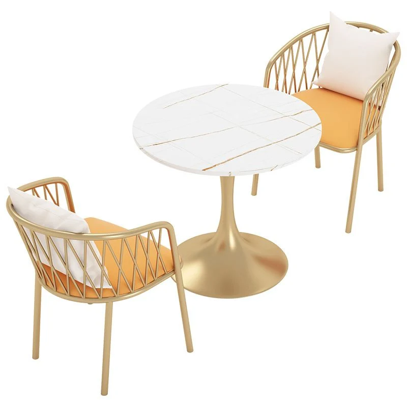 Set tavolo da pranzo pietra sinterizzata Glam Set da pranzo rotondo 1/3/4/5 pezzi per uso domestico Clearhalo