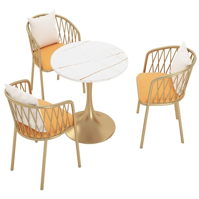 Set tavolo da pranzo pietra sinterizzata Glam Set da pranzo rotondo 1/3/4/5 pezzi per uso domestico Clearhalo