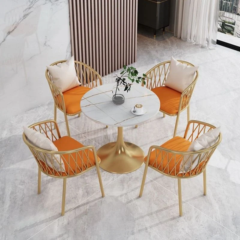 Set tavolo da pranzo pietra sinterizzata Glam Set da pranzo rotondo 1/3/4/5 pezzi per uso domestico Clearhalo