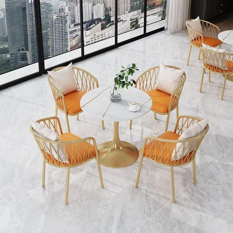 Set tavolo da pranzo pietra sinterizzata Glam Set da pranzo rotondo 1/3/4/5 pezzi per uso domestico Clearhalo