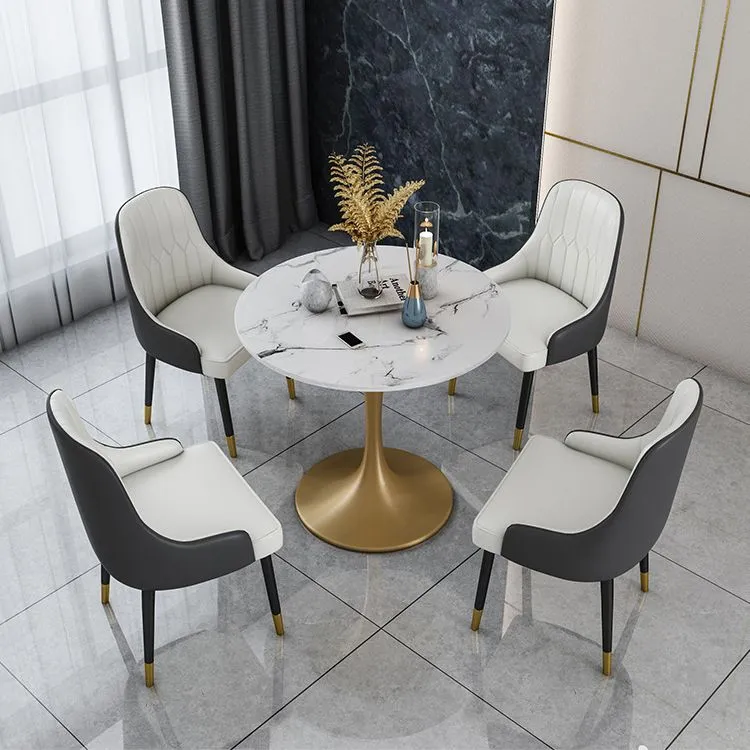 Set tavolo da pranzo pietra sinterizzata Glam Set da pranzo rotondo 1/2/4/5 pezzi per uso domestico Clearhalo